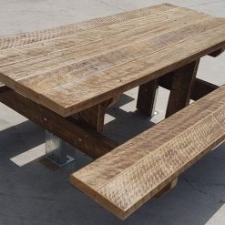 Picnic table setting in hardwood Flemington Outside Products