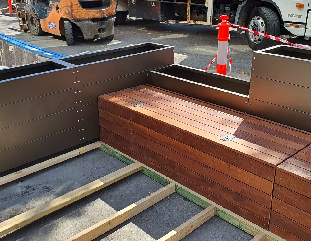 AbilityBox Planter Parklet dining pod 2022 modular build during construction in Double Bay